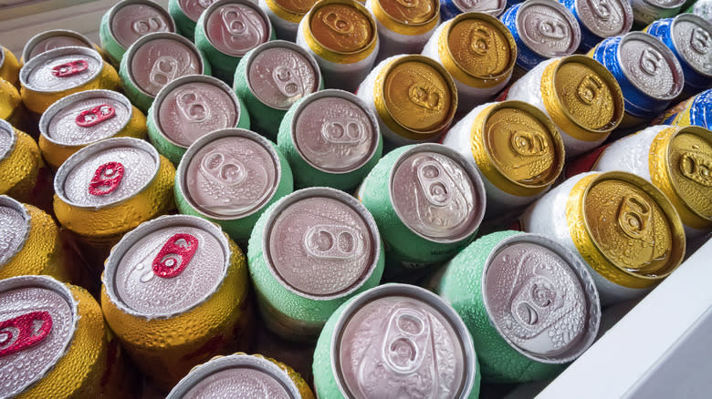 display of cold beer cans