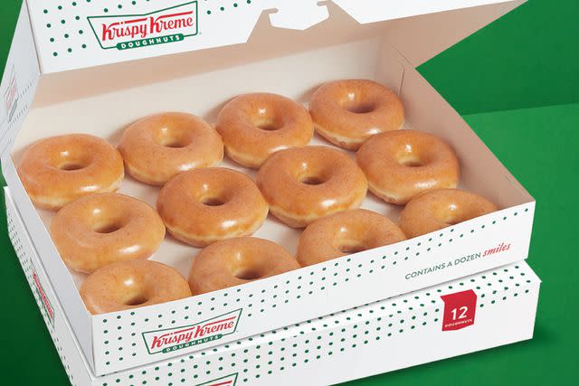 <p>Krispy Kreme</p> Krispy Kreme's original glazed dozen is $2 on National Coffee Day.