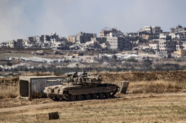 Israel Defense Forces armored units launch an attack on the Jabalia refugee camp in Gaza as troops continue their air and ground attacks on May 15, 2024.