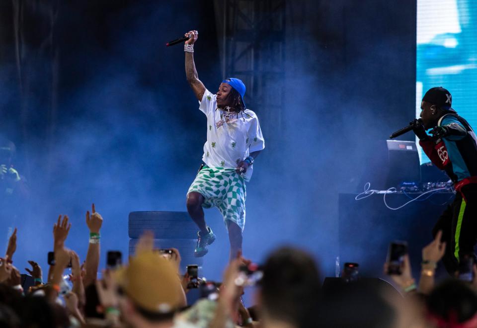 Rich The Kid joins IDK for part of his set on the Mojave stage during the Coachella Valley Music and Arts Festival at the Empire Polo Club in Indio, Calif., Sunday, April 16, 2023. 