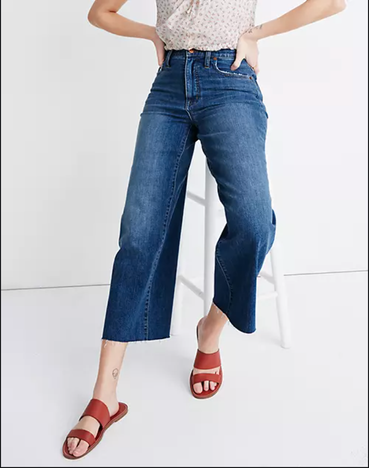 9) Wide-Leg Crop Jeans in Marsing Wash: Raw-Hem Edition