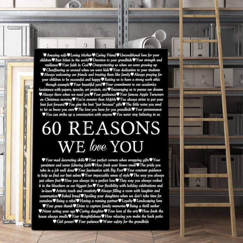 5) "60 Reasons We Love You" Wall Art