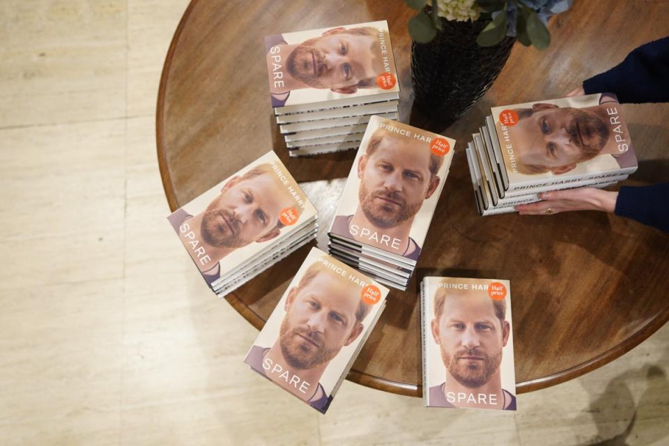 Copies of the autobiography from the Duke of Sussex, titled Spare, on display at Waterstones Piccadilly (James Manning/PA) (PA Wire)