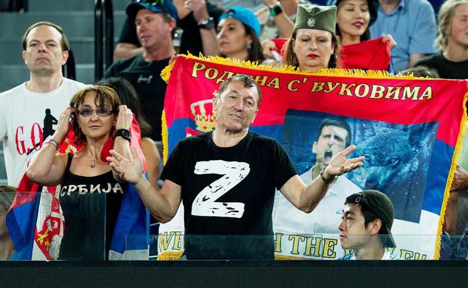 An Australian Open spectator, pictured here wearing a shirt with the 'Z' symbol.