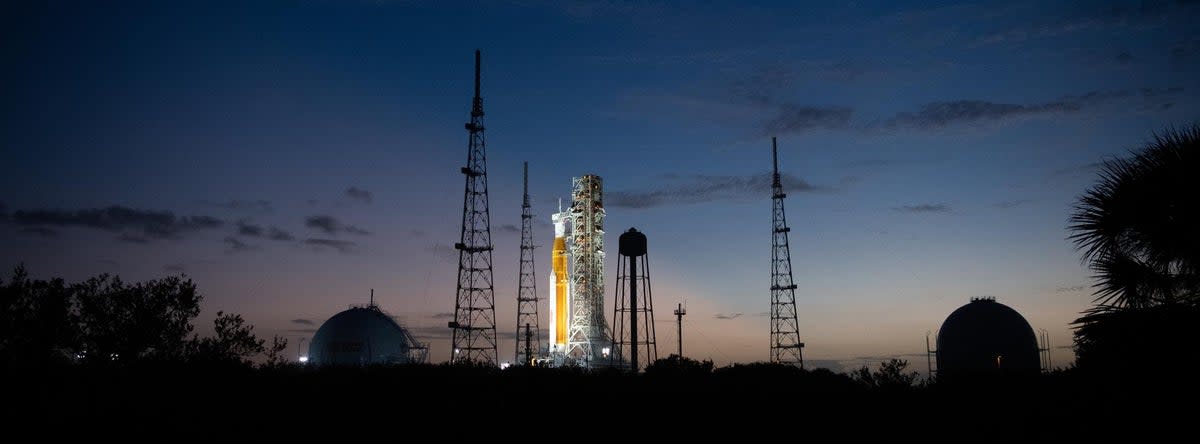 Nasa’s Space Launch System rocket and Orion spacecraft stand at the launch pad at Cape Canaveral, Florida, on 6 November 2022 (Nasa)
