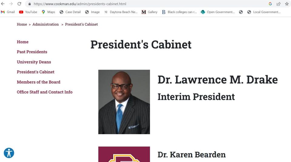 Bethune-Cookman University's website, as seen on July 26, approximately a month after the departure of Lawrence Drake as interim president, still showed him in the leadership role. The page was taken down shortly after being informed about it by The News-Journal. The university has appointed William Berry as Drake's successor.