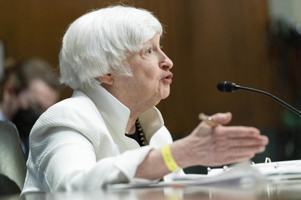 Department of the Treasury Secretary Janet Yellen testifies during a Senate Finance Committee hearing to examine President Joe Biden's proposed budget request for fiscal year 2023, on Capitol Hill, Tuesday, June 7, 2022, in Washington. (AP Photo/Manuel Balce Ceneta)