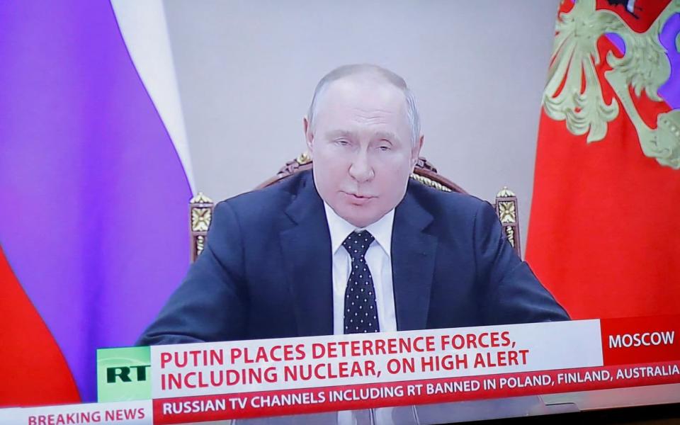 Russian President Vladimir Putin during a live news broadcast of the RT