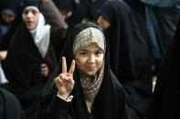 <p>A girl gestures as Senior Iranian cleric Ahmad Khatami conducts Friday sermon (Khutbah) during Friday prayer in Tehran, Iran on Jan. 5, 2018. (Photo: Fatemeh Bahrami/Anadolu Agency/Getty Images) </p>