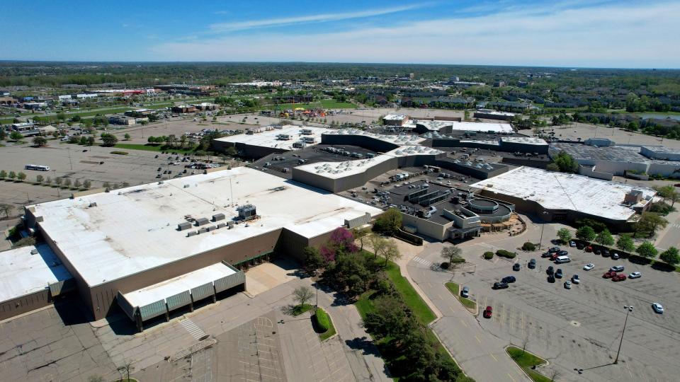 An aerial of Lakeside Mall in Sterling Heights on Tuesday, April 30, 2024. The tenants inside are being told they have to move out by July 1, 2024, as the longtime mall is closing. The site will be redeveloped as a mixed-use project.