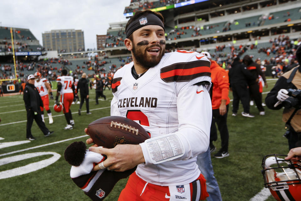 Cleveland Browns quarterback Baker Mayfield had some harsh words for former coach Hue Jackson on Sunday. (AP)