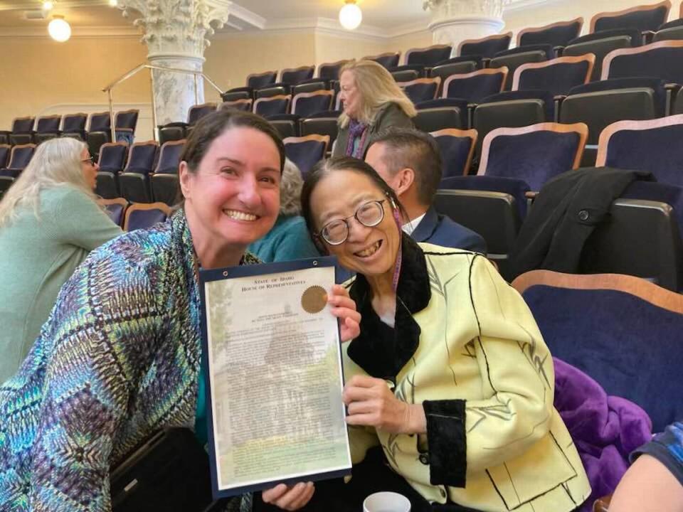 House Minority Leader Ilana Rubel, D-Boise, with Rep. Sue Chew, right, at the Idaho Capitol this month. The House passed a resolution honoring Chew, who died on Wednesday.