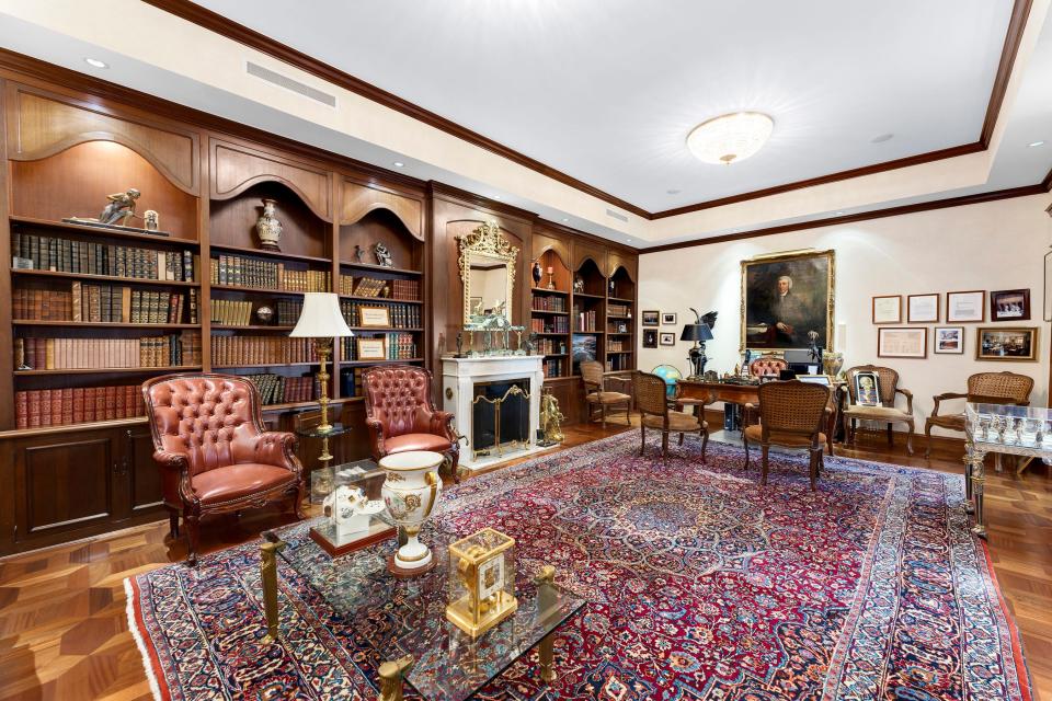 a library in the most expensive home currently for sale in Florida, 18 La Gorce Circle in Miami Beach