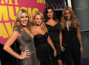 NASHVILLE, TN - JUNE 06: (L-R) Musician Grace Potter of Grace Potter and the Nocturnals, and musicians Miranda Lambert, Angaleena Presley and Ashley Monroe of The Pistol Annies arrive at the 2012 CMT Music awards at the Bridgestone Arena on June 6, 2012 in Nashville, Tennessee. (Photo by Rick Diamond/Getty Images for CMT)