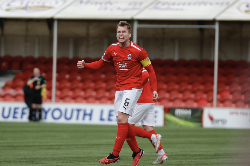 Barry Cuddihy roars after pulling Clyde level in the second half -Credit:Craig Black