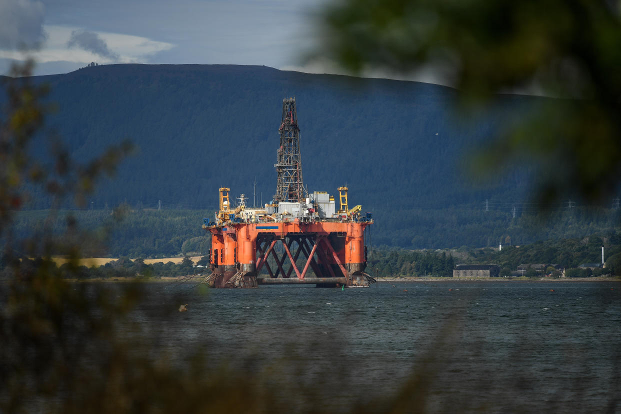 CROMARTY, SCOTLAND - SEPTEMBER 08: An oil rig is seen on September 8, 2020 in Cromarty, Scotland. Complaints from locals have spiked over the past few months as the downturn in oil and impact of Coronavirus forced a significant increase in unused rigs being stored in the Cromarty Firth. Between May 19 and July 01 19 formal complaints were made, compared to five in the 10 months prior. Complaints relate to light and vibrations from the platforms with residents also complaining of hearing the tannoy systems used on the rigs. (Photo by Peter Summers/Getty Images)