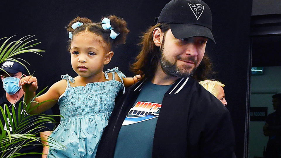 Serena Williams' daughter Alexis Olympia and husband Alexis Ohanian, pictured here in Adelaide.