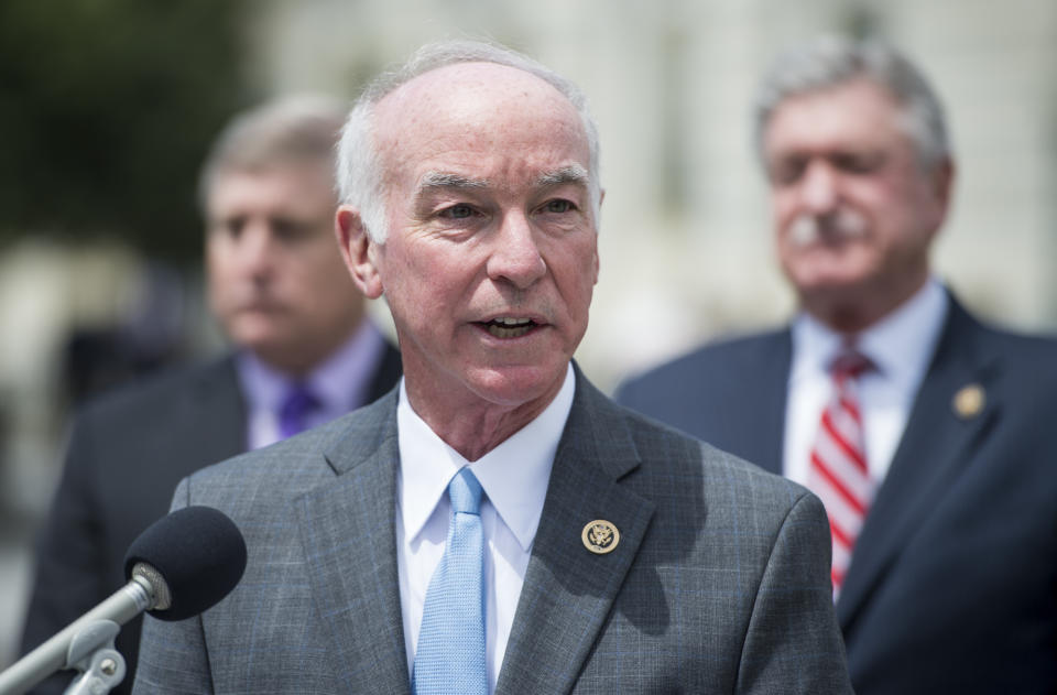 UNITED STATES - APRIL 28: Rep. Joe Courtney, D-Conn., speaks during the news conference to unveil legislation to repeal the impending excise tax on health benefits on Tuesday, April 28, 2015. (Photo By Bill Clark/CQ Roll Call)