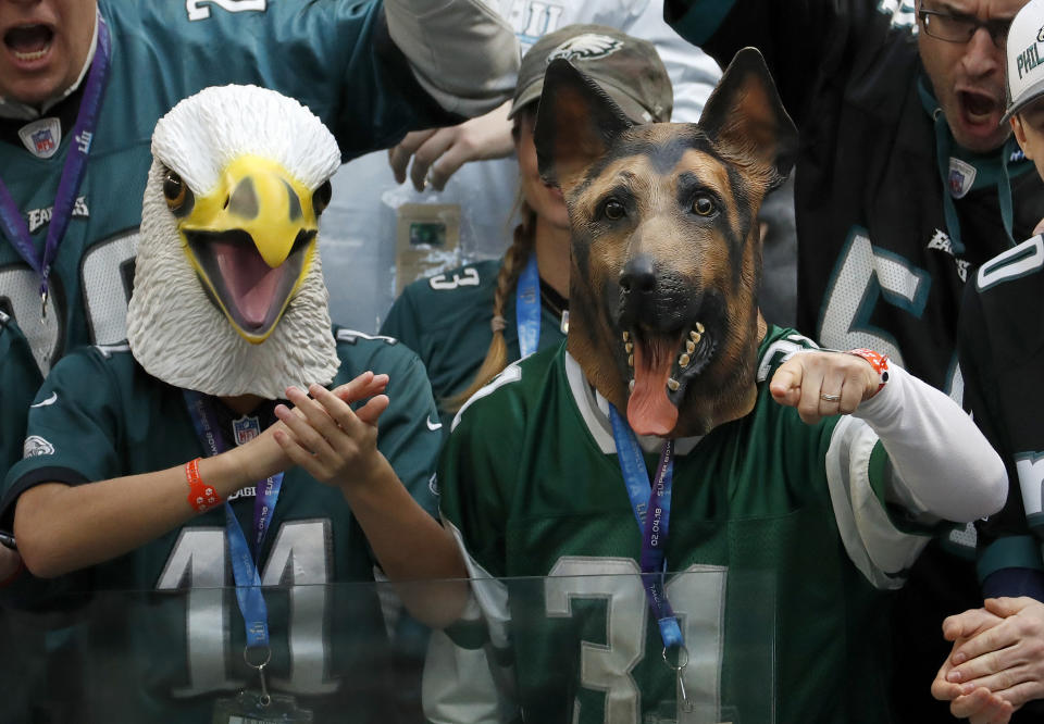 Philadelphia Eagles fans, who presumably didn't steal their seats out of U.S. Bank Stadium, cheer during Super Bowl LII. (AP)