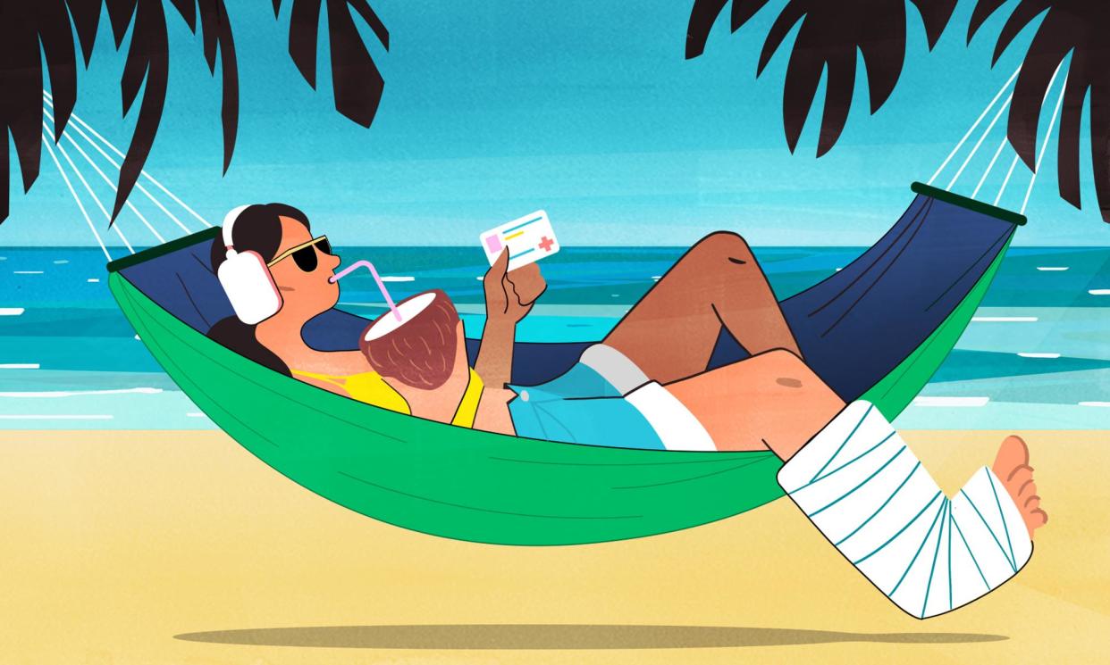 <span>Your holiday will be much more relaxing if you know you have travel insurance cover.</span><span>Illustration: Jamie Wignall/The Guardian</span>