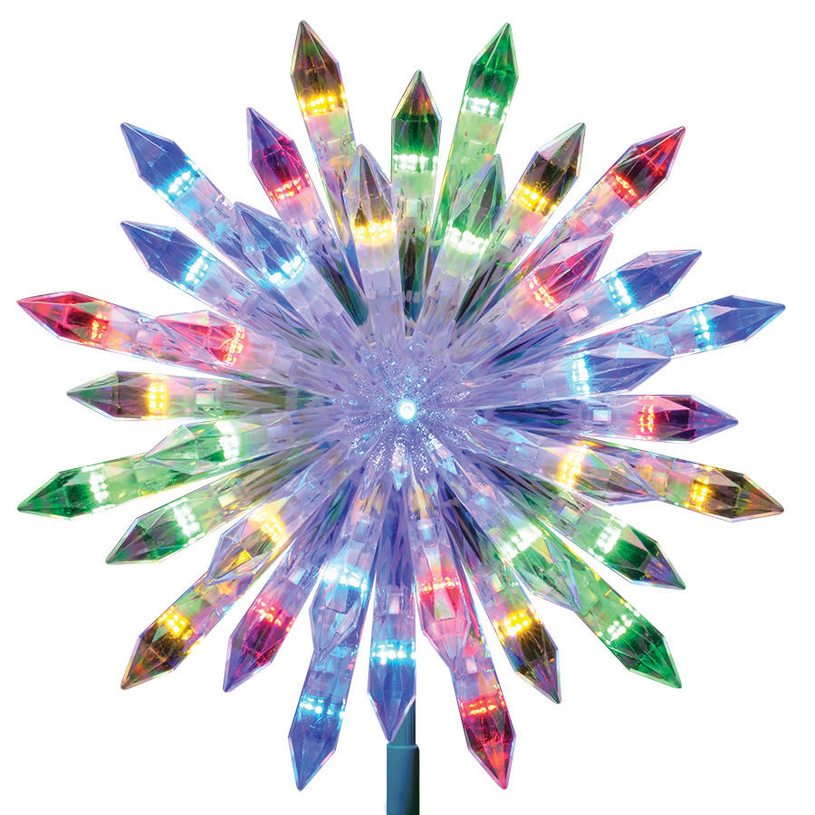 This undated photo shows Lowes' rainbow-hued color changing starburst tree topper. In keeping with the trend towards 70s and 80s home décor, consider dressing up the home with some sparkle and color that evokes the festive party aspect of those eras. (Lowe's Home Improvement via AP)