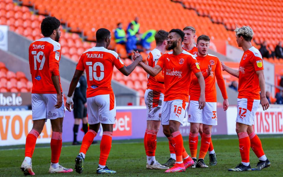 Blackpool's squad celebrate during the Sky Bet League 1 match between Blackpool and Gillingham at Bloomfield Road, Blackpool,  - PRIME MEDIA IMAGES