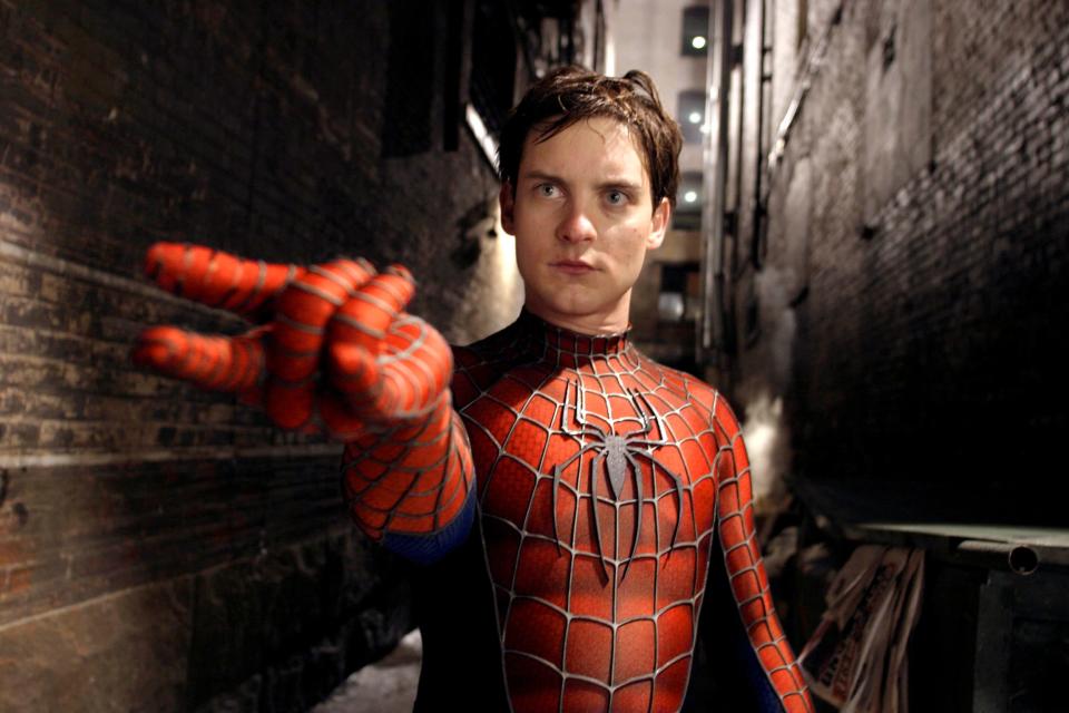 Tobey Maguire, seen here in "Spider-Man 2," returns in the familiar superhero tights as one of three Spider-Men in "No Way Home."