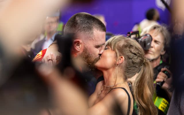 Travis Kelce and Taylor Swift. Michael Owens/Getty Images.