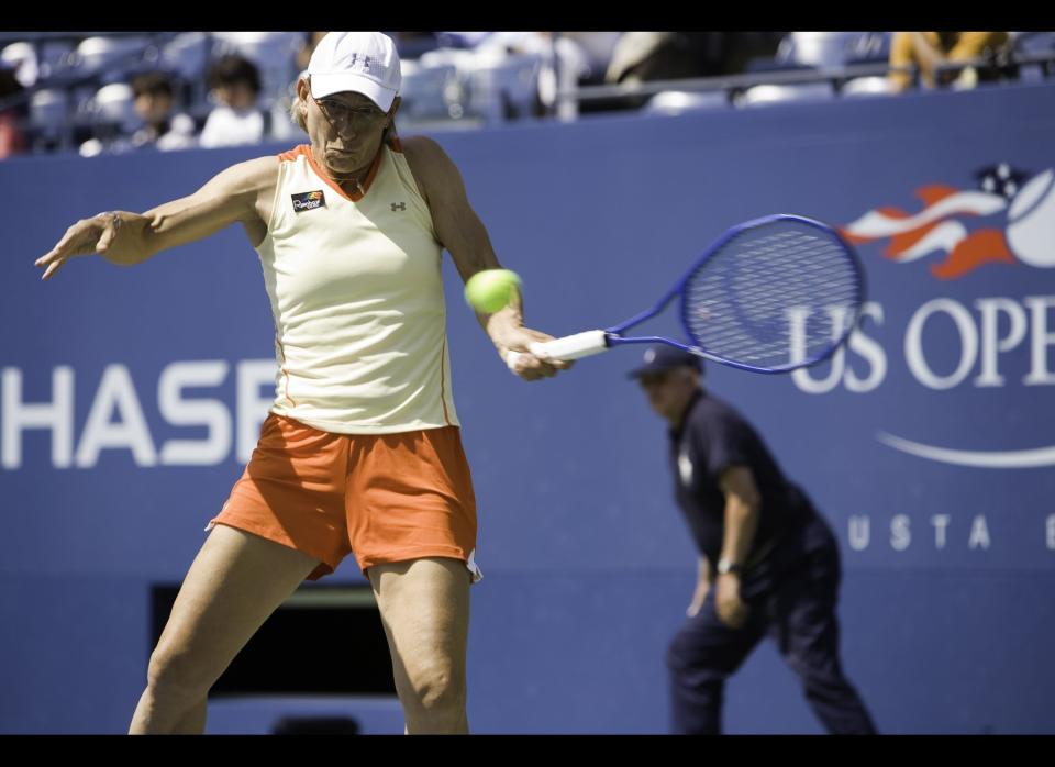 Just shy of her 50th birthday, tennis legend Martina Navratilova won a mixed doubles championship at the U.S. Open. "You can do great things regardless of your age if you just believe and, you know, go for it," <a href="http://sports.espn.go.com/sports/tennis/usopen06/news/story?id=2578105" target="_hplink">she told ESPN at the time</a>. "Don't get limited by people that say, 'No, you can't do that because you're too old or because you're heavy or you're not an athlete.' Whatever your limitations might be, don't let them define you. I didn't let it define me."    These are certainly words she lives by -- just days after completing radiation treatment for breast cancer, she won the senior doubles title at Wimbledon at the age of 53, <em>The New York Times</em> reports. And at 55 she went way outside of her comfort zone by <a href="http://www.huffingtonpost.com/2012/03/27/martina-navratilova-eliminated_n_1383924.html" target="_hplink">competing on "Dancing With The Stars"</a>. "I've always been set on facing my fears," <a href="http://articles.latimes.com/2012/mar/19/sports/la-sp-sn-martina-navratilova-dancing-with-the-stars-20120319" target="_hplink">she told <em>The Los Angeles Times</em>.</a>"[...] I'm scared of dancing, so what better way to conquer my fear of that than to go on the largest dance floor in the world and compete on 'Dancing with the Stars'!" 