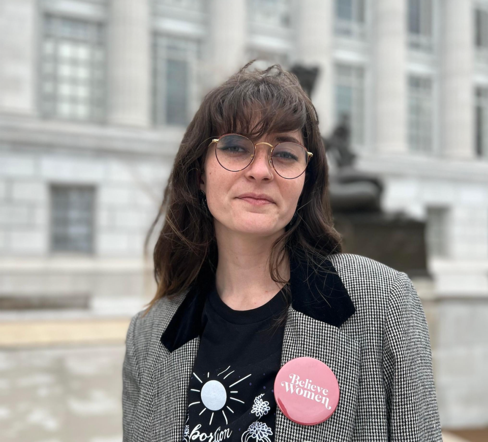 Maggie Olivia stands in front of the Missouri Capitol. She had an abortion in Illinois after Missouri’s abortion ban took effect. Courtesy of Maggie Olivia.