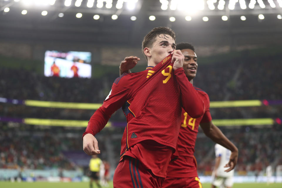 Gavi celebrando el gol que marcó ante Costa Rica. (Foto: James Williamson / AMA / Getty Images).