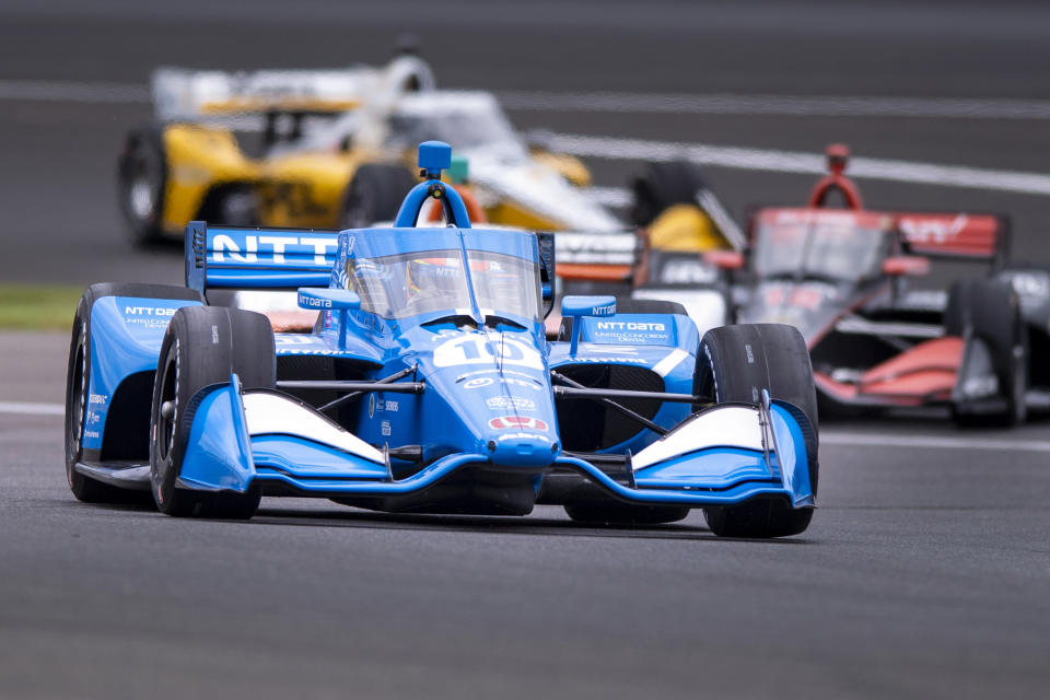 FILE - In this Aug. 13, 2021, file photo, Alex Palou (10) drives during a practice session for the IndyCar Indianapolis GP auto race at Indianapolis Motor Speedway in Indianapolis. The bad news for Alex Palou is that he’s never raced before at Laguna Seca, the penultimate race in the IndyCar championship. The good news? Those trying to wrest the title away from Palou don’t have much experience, either. Laguna Seca only returned to the IndyCar schedule in 2019 and then was canceled last year during the pandemic. (AP Photo/Doug McSchooler, File)