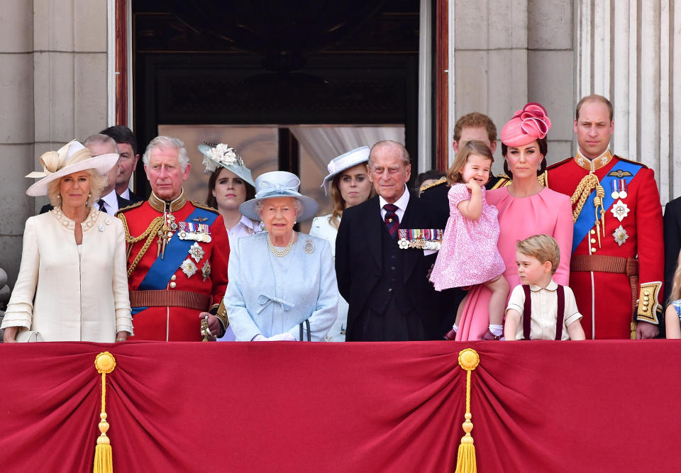 Prince Harry pictured at the back of the balcony for Trooping the Colour 2017