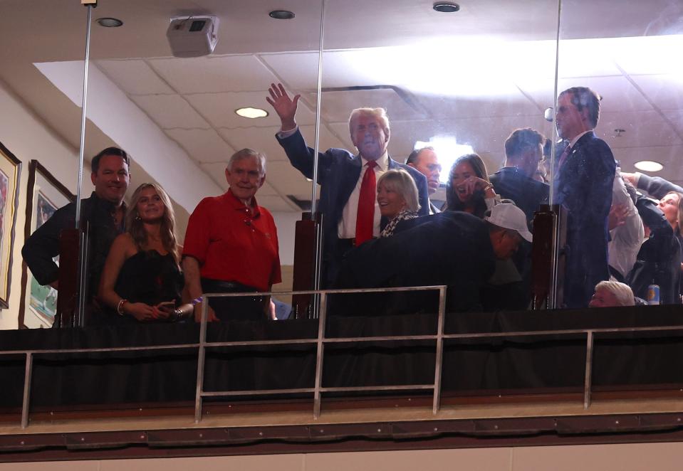 Former President Donald Trump looks on during the first quarter of the game between the Alabama Crimson Tide and the Georgia Bulldogs at Bryant-Denny Stadium in Tuscaloosa (Getty Images)