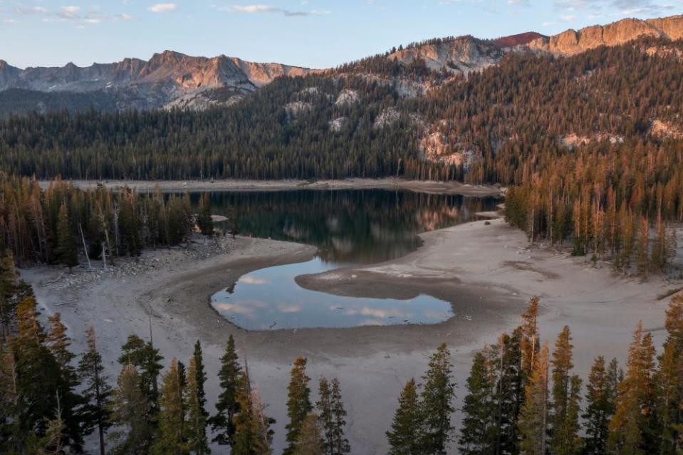 Drought-shrunken Horseshoe Lake, near Mammoth Lakes, California as seen on 28 July 2022.