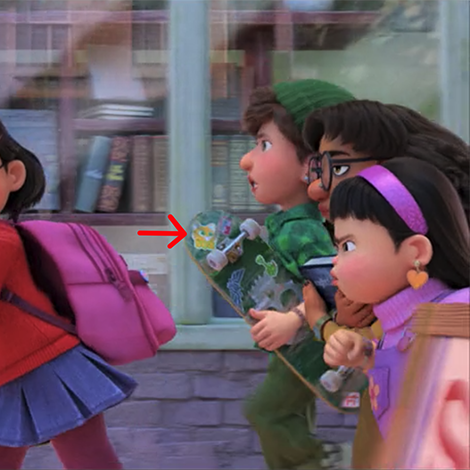 a sox sticker on a skateboard in turning red is a pixar easter egg in turning red