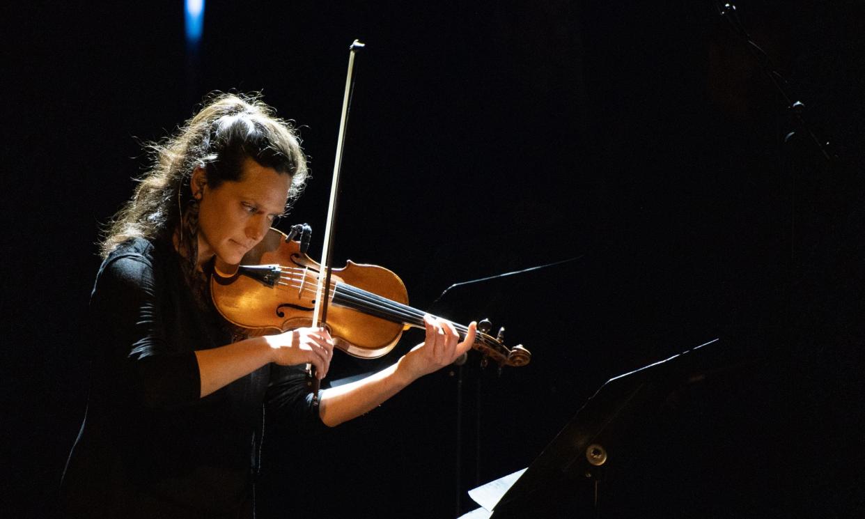 <span>Rakhi Singh, music director of Manchester Collective, performs at Queen Elizabeth Hall, London.</span><span>Photograph: Pete Woodhead</span>