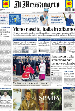 Couverture de l’édition du samedi 30 mars du journal italien Il Messaggero qui titre, “le renoncement de François”.. 