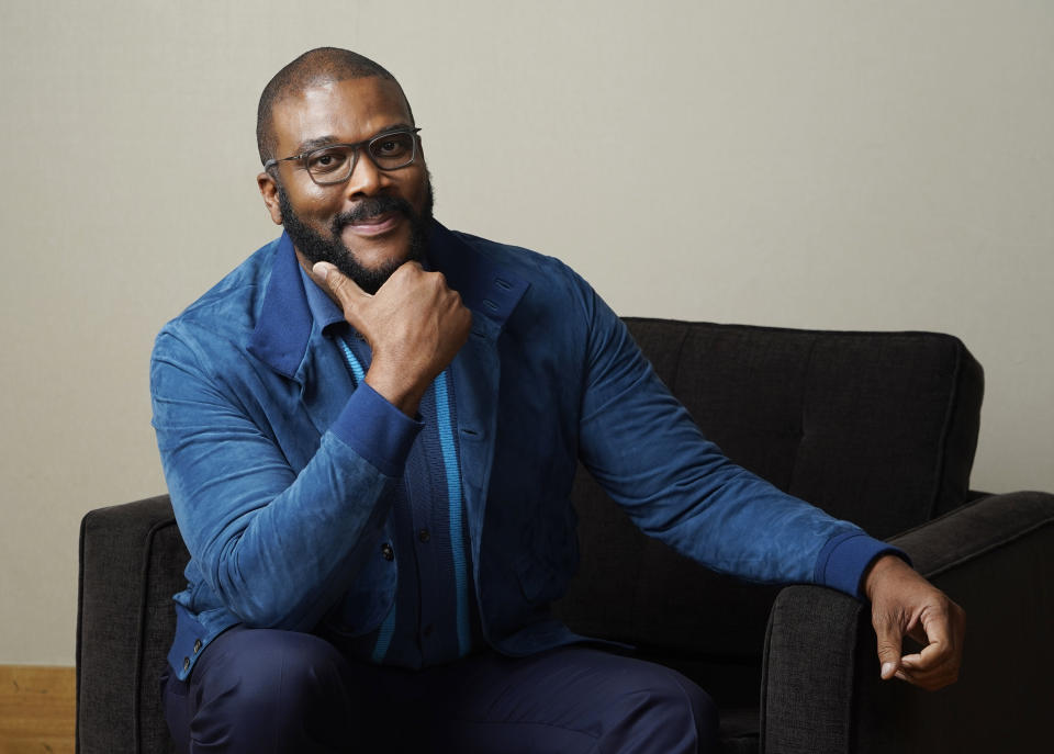 Tyler Perry, writer/director of the film "A Jazzman's Blues," poses for a portrait during the 2022 Toronto International Film Festival, Saturday, Sept. 10 2022, at the Shangri-La Hotel in Toronto. (AP Photo/Chris Pizzello)