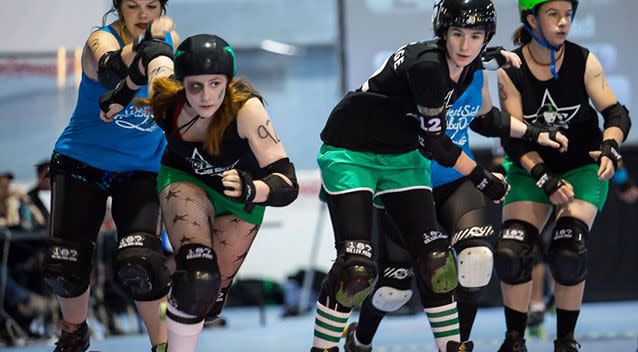 Chole's handicap hasn't stopped her playing the full contact sport of roller derby. Picture: Cass McBride