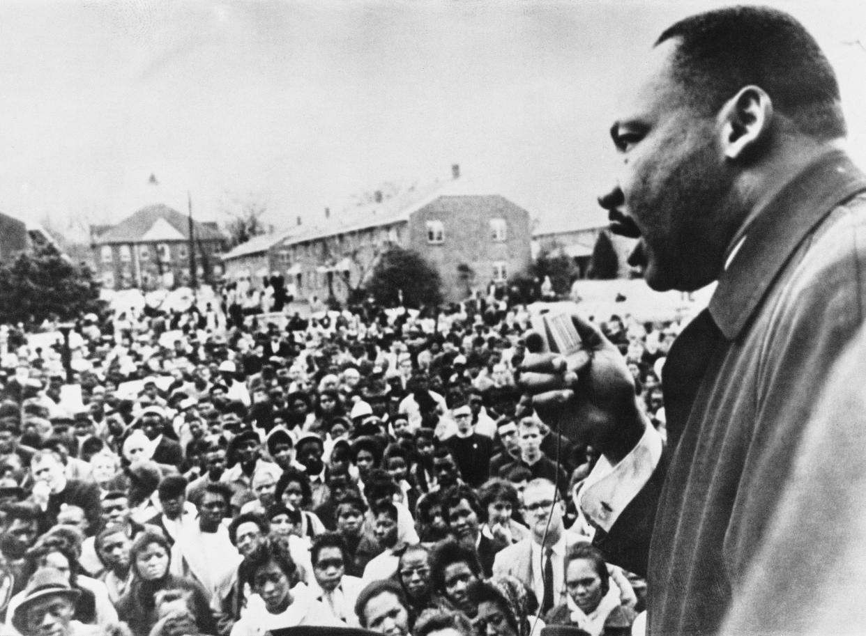 Dr. Martin Luther King addressing civil rights marchers in Selma, Ala., in April 1965. (Photo: Keystone/Getty Images)