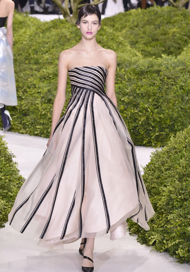 Christian Dior SS13 show Monohrome, feminine ballgowns were a key trend on the catwalk