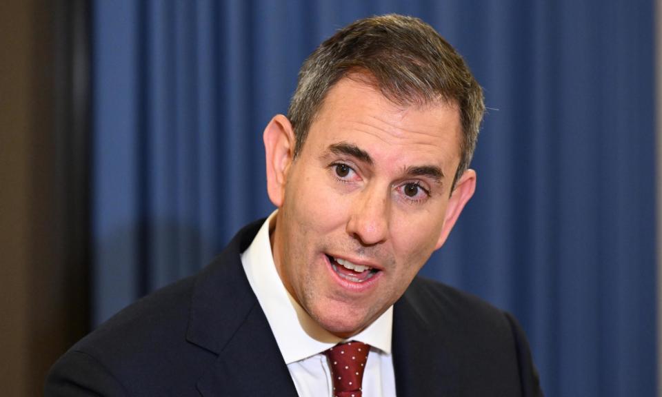 <span>The treasurer, Jim Chalmers, has blamed interest rate rises for ‘smashing’ the economy.</span><span>Photograph: Darren England/AAP</span>