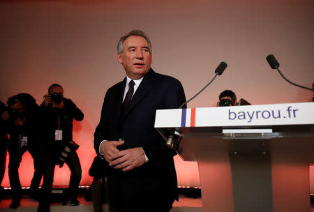 Francois Bayrou, French centrist politician and the leader of the Democratic Movement (MoDem), attends a news conference at his party's headquarters in Paris, France, February 22, 2017. REUTERS/Gonzalo Fuentes