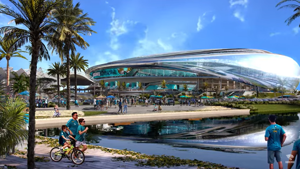 The Jacksonville Jaguars gave a first look at renderings for its "Stadium of the Future" Wednesday, June 7, 2023, in a video. The plans would renovate TIAA Bank Field, as well as add a sports entertainment district near the property.