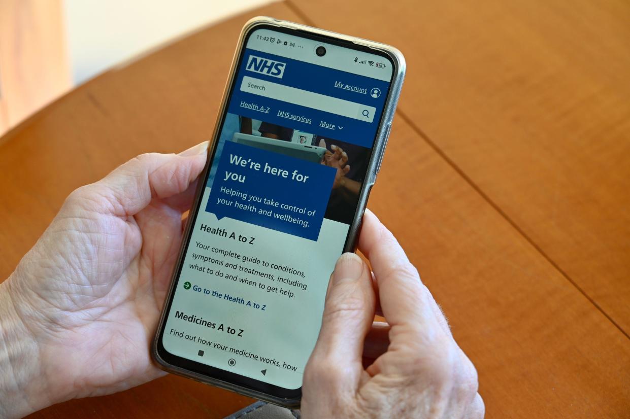 NHS Website viewed on a mobile phone.