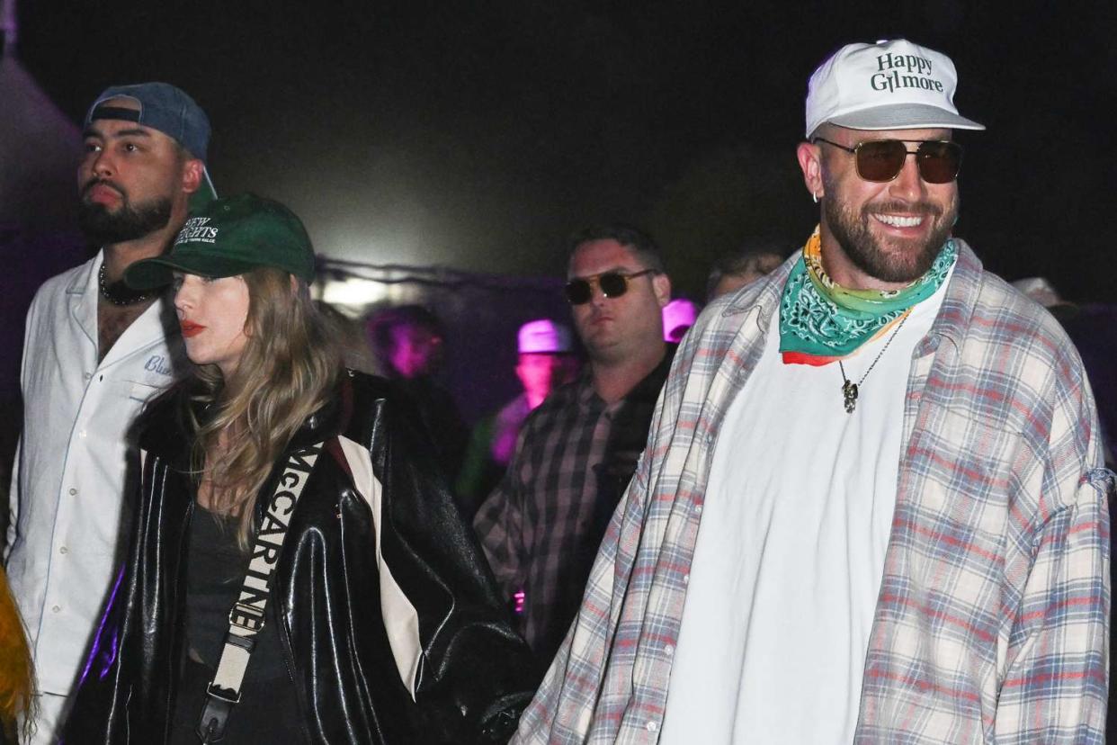 <p>Gilbert Flores/WWD via Getty</p> Taylor Swift (left) and Travis Kelce at Coachella 2024