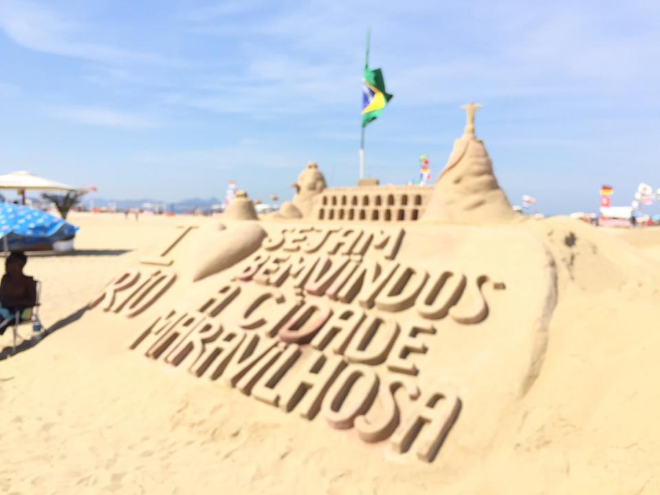 Sand castles greet visitors to Copacabana. (Dan Wetzel)