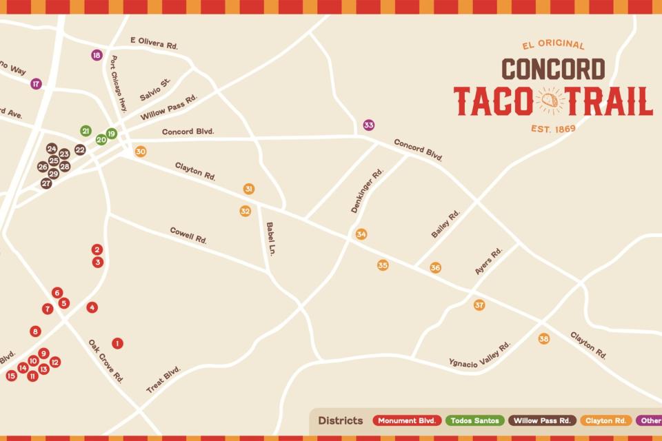 Map of the Taco Trail in Concord, California