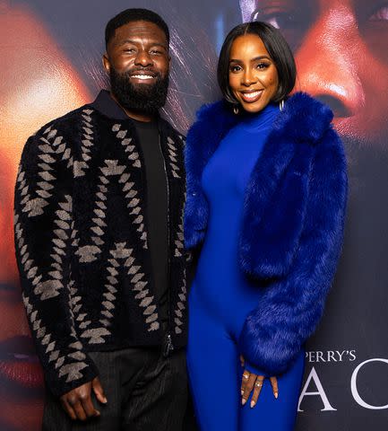 <p>Barry Brecheisen/Getty</p> Kelly Rowland poses with <em>Mea Culpa</em> costar Trevante Rhodes